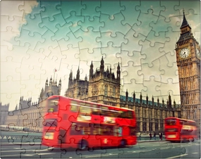 MyPuzzle Red Double Decker Bus in Front of The Big Ben and Westminster Abbey London England - Premium 100 Piece Jigsaw Puzzle for Adults