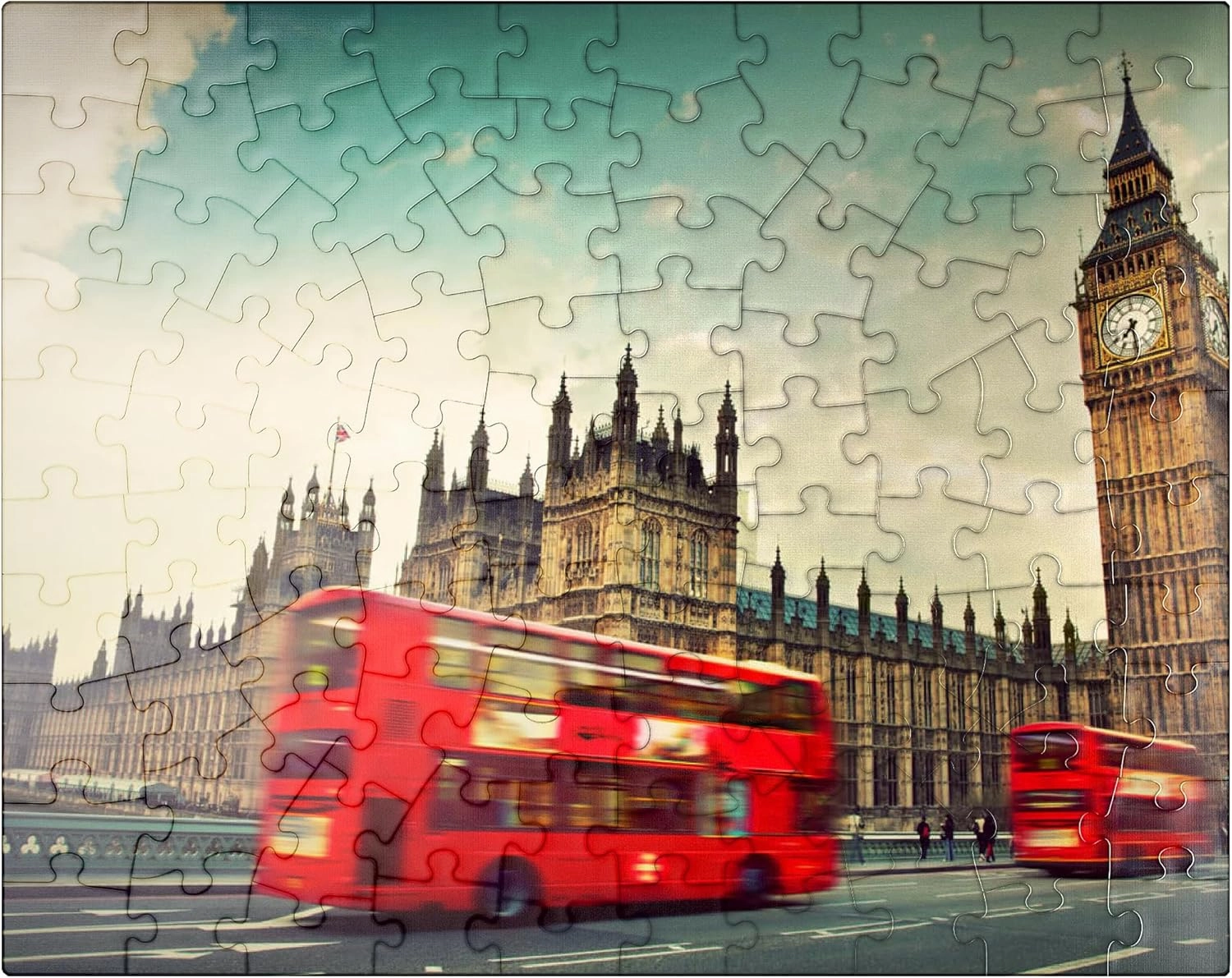 MyPuzzle Red Double Decker Bus in Front of The Big Ben and Westminster Abbey London England - Premium 100 Piece Jigsaw Puzzle for Adults