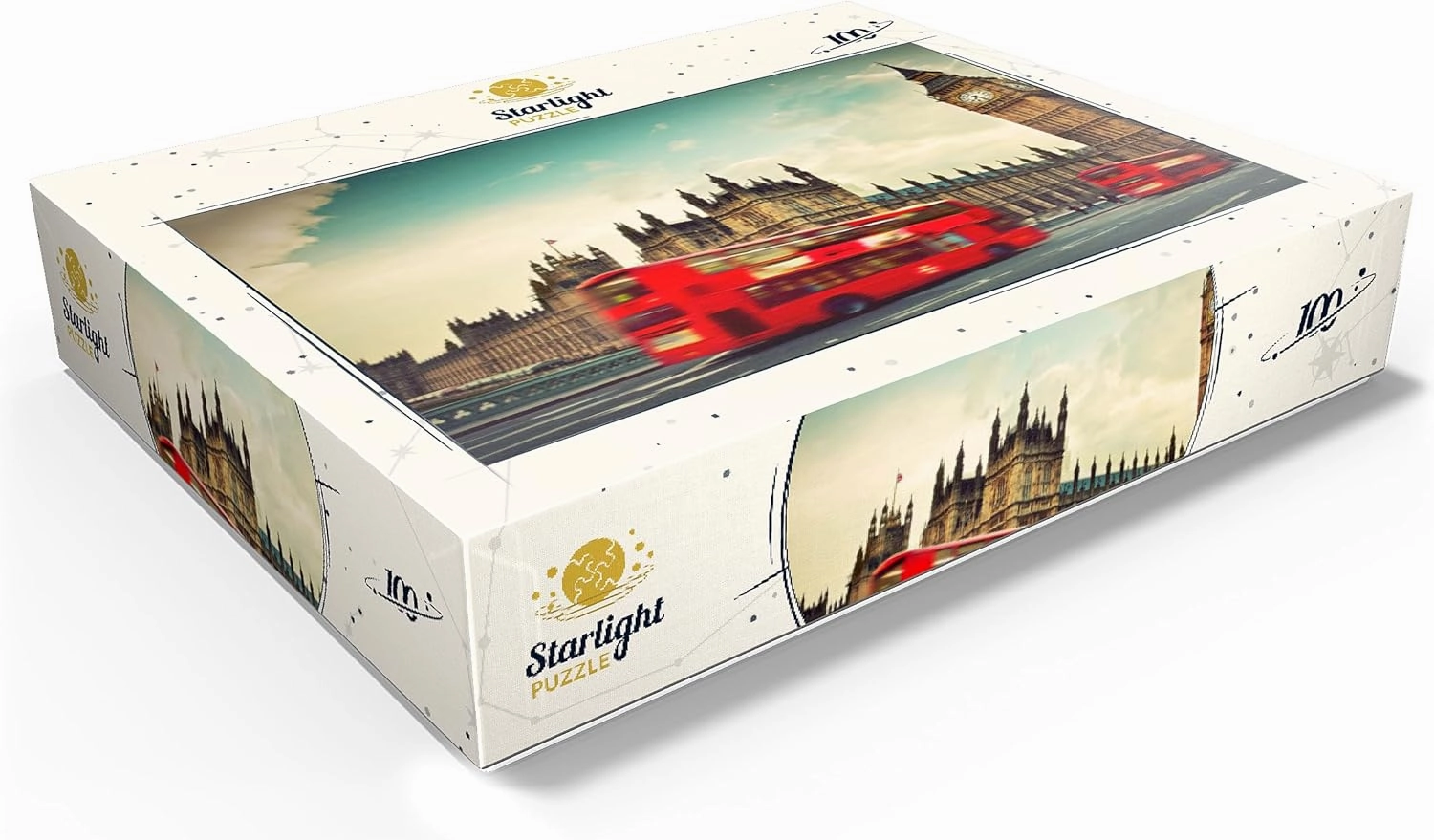 MyPuzzle Red Double Decker Bus in Front of The Big Ben and Westminster Abbey London England - Premium 100 Piece Jigsaw Puzzle for Adults