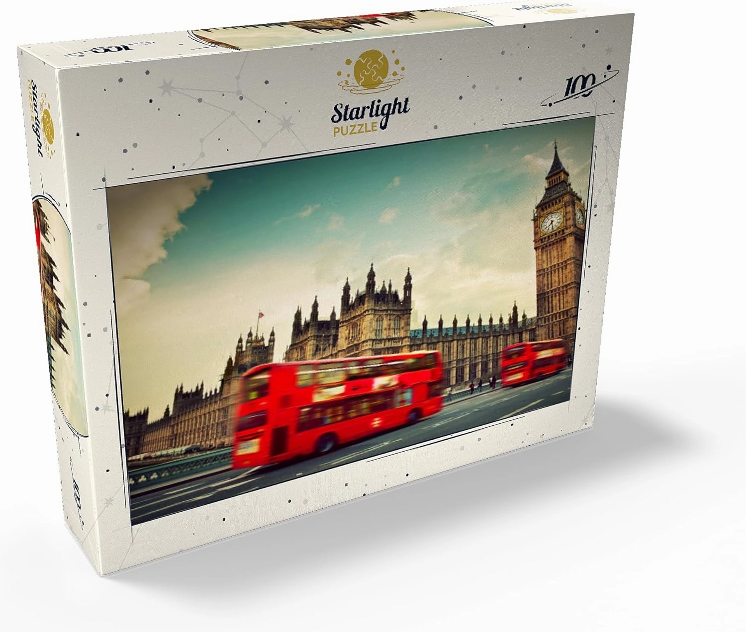 MyPuzzle Red Double Decker Bus in Front of The Big Ben and Westminster Abbey London England - Premium 100 Piece Jigsaw Puzzle for Adults