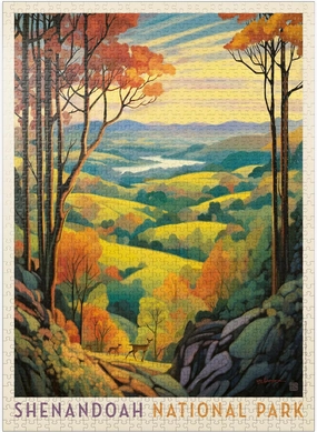 MyPuzzle Shenandoah National Park: Rolling Hills, Vintage Poster - Premium 1000 Piece Jigsaw Puzzle for Adults