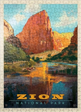 MyPuzzle Zion National Park: Virgin River Valley, Vintage Poster - Premium 500 Piece Jigsaw Puzzle for Adults