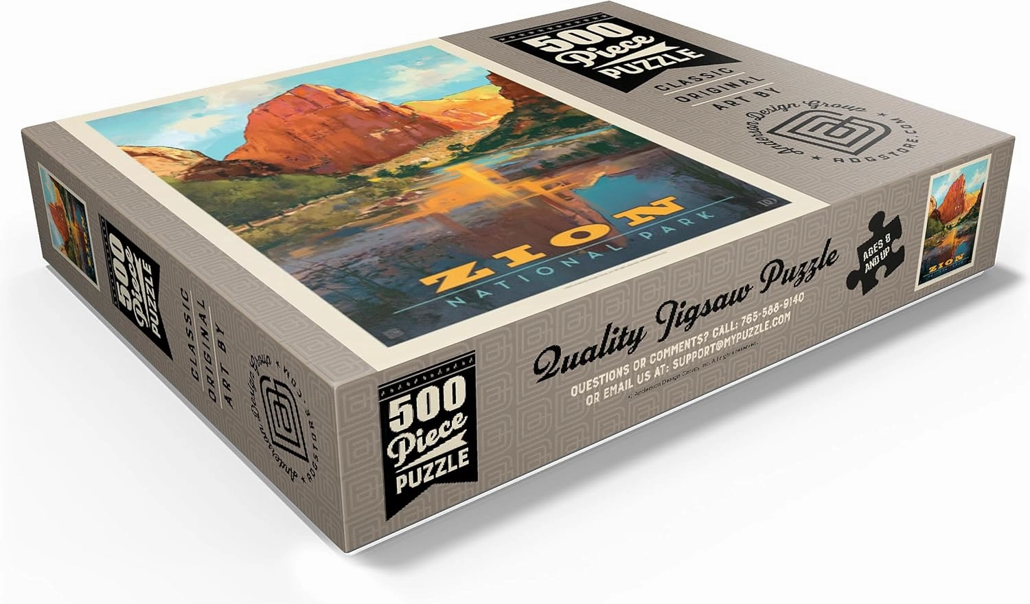 MyPuzzle Zion National Park: Virgin River Valley, Vintage Poster - Premium 500 Piece Jigsaw Puzzle for Adults