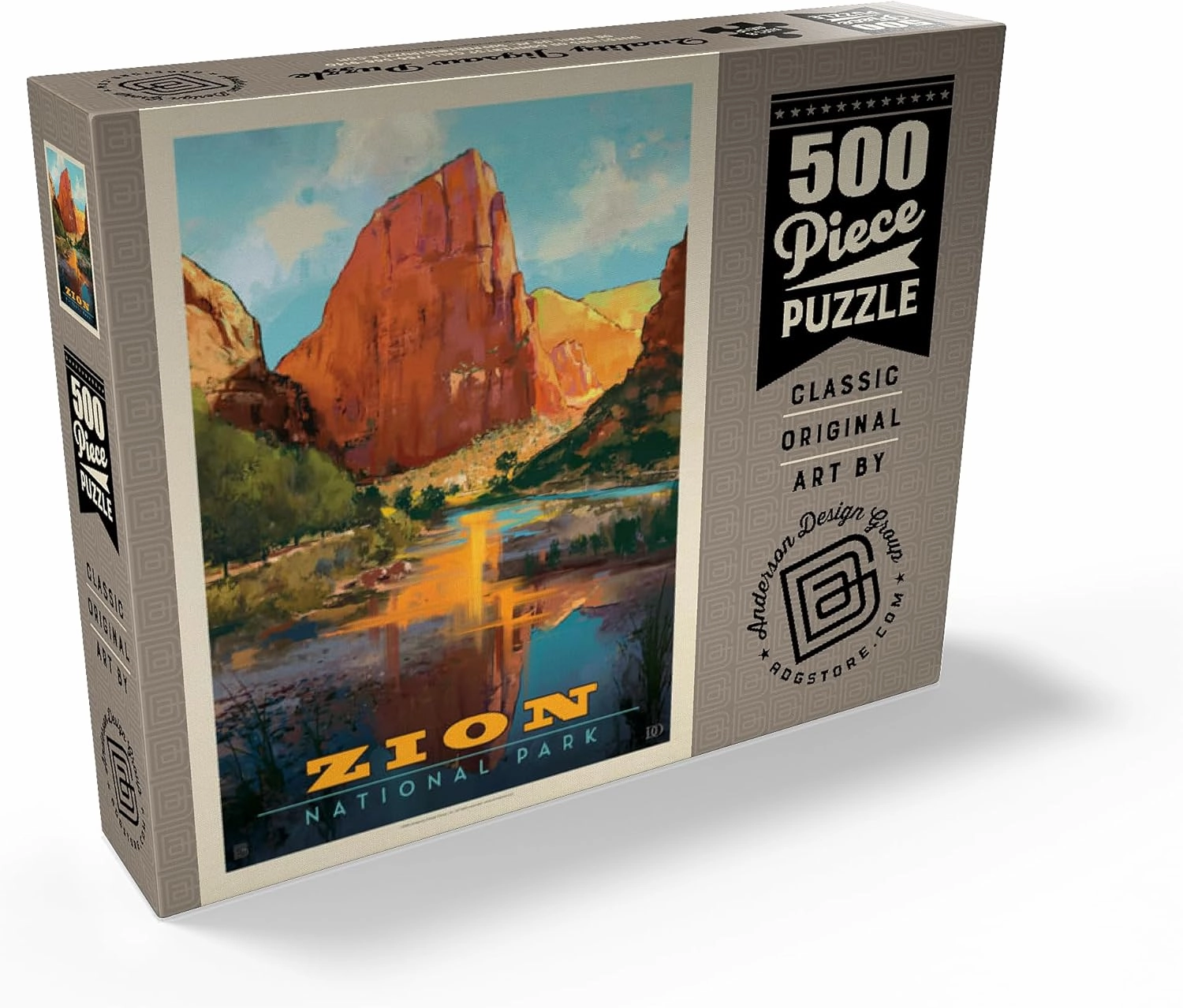 MyPuzzle Zion National Park: Virgin River Valley, Vintage Poster - Premium 500 Piece Jigsaw Puzzle for Adults