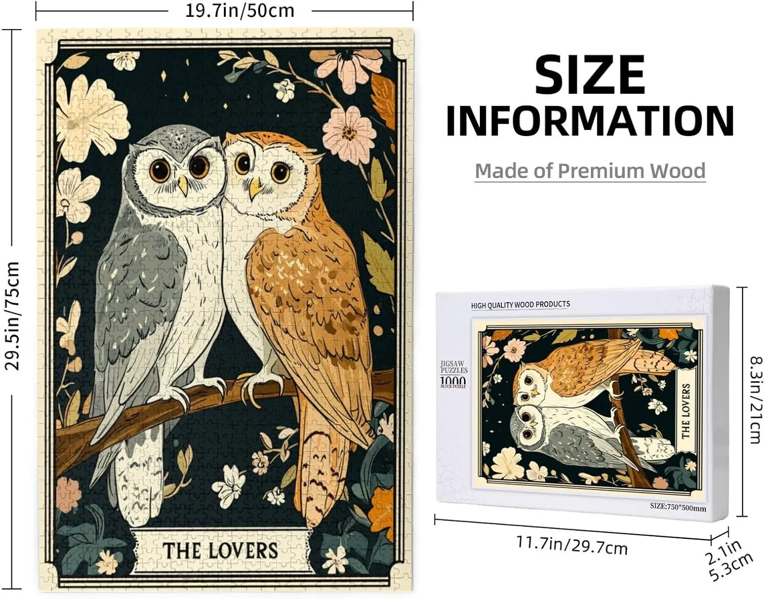 Mystical Twin Falcon in Tarot Cards Design,1000 Piece Wooden Jigsaw Puzzle for Adults,Esoteric Avian Artwork,Brain Training Challenge,Stress Relief Activity,Eco-Friendly Woodens Pieces
