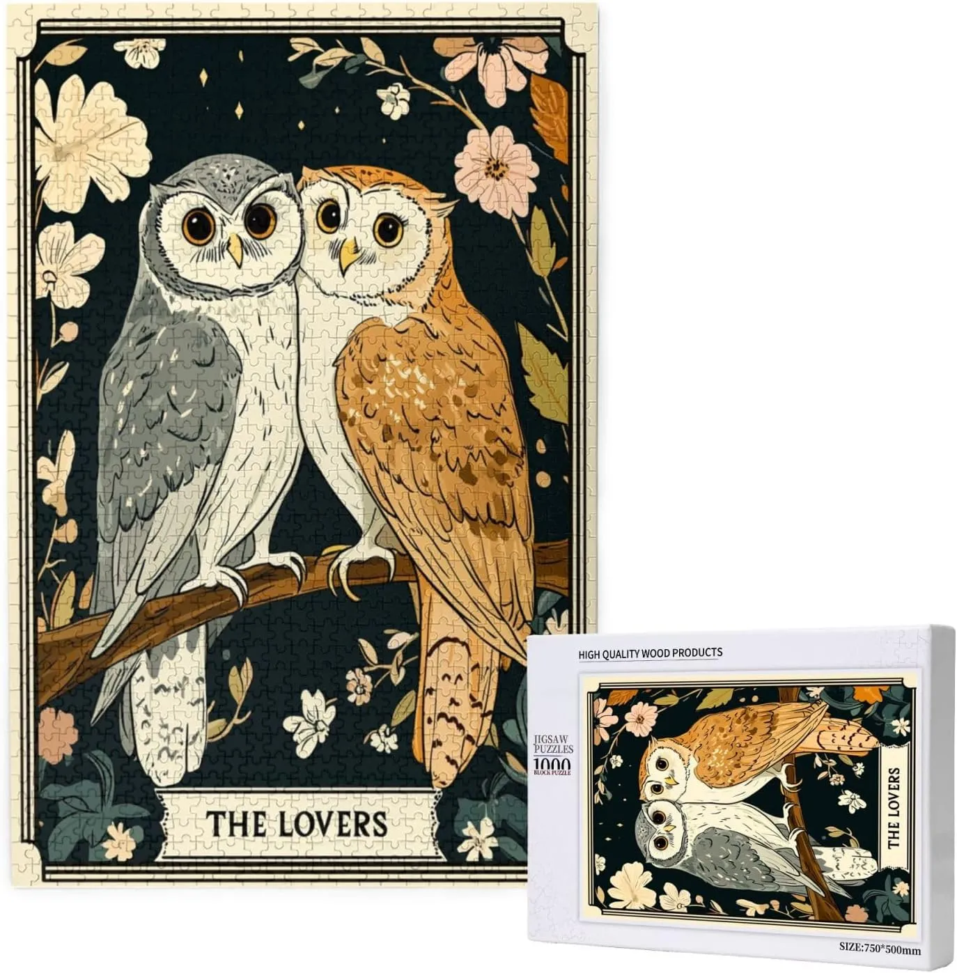 Mystical Twin Falcon in Tarot Cards Design,1000 Piece Wooden Jigsaw Puzzle for Adults,Esoteric Avian Artwork,Brain Training Challenge,Stress Relief Activity,Eco-Friendly Woodens Pieces