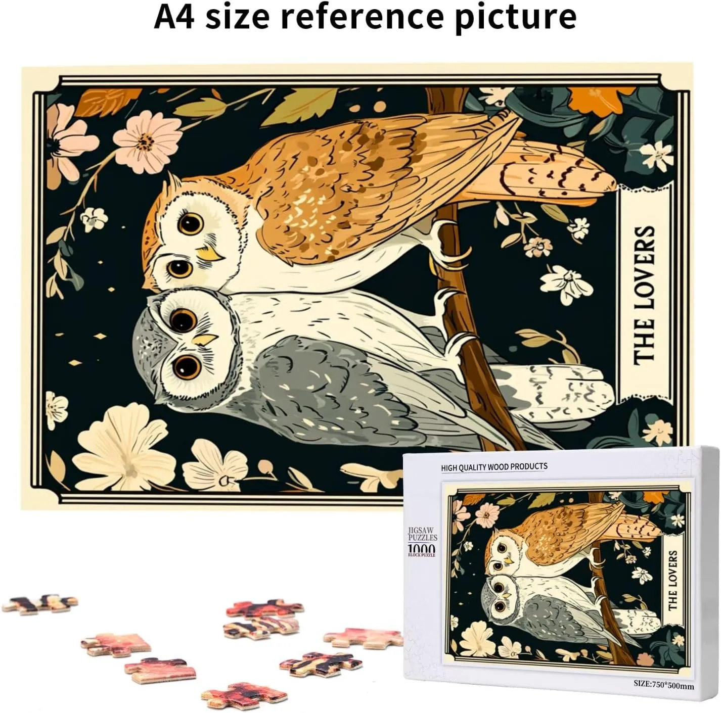Mystical Twin Falcon in Tarot Cards Design,1000 Piece Wooden Jigsaw Puzzle for Adults,Esoteric Avian Artwork,Brain Training Challenge,Stress Relief Activity,Eco-Friendly Woodens Pieces