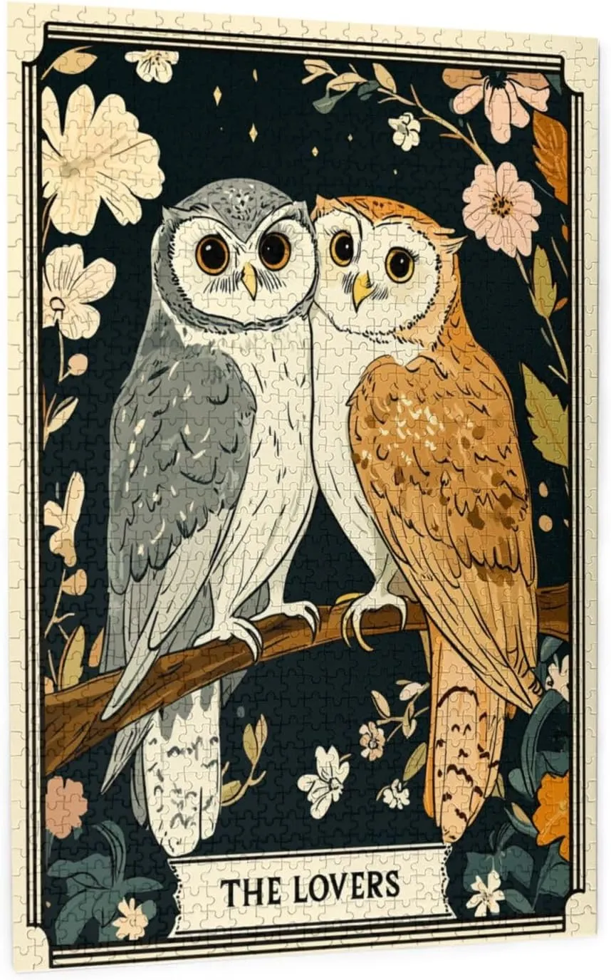 Mystical Twin Falcon in Tarot Cards Design,1000 Piece Wooden Jigsaw Puzzle for Adults,Esoteric Avian Artwork,Brain Training Challenge,Stress Relief Activity,Eco-Friendly Woodens Pieces