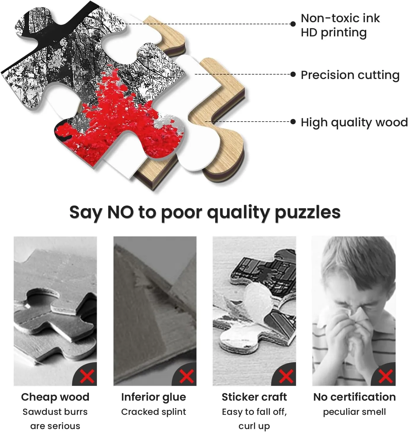 najiaxiaowu Adult Puzzle Classic Jigsaw Puzzle 1000 Pieces Wooden Puzzle DIY Black and White Bridge and Red Tree Modern Home Decor Intellectual Game Wall Art Unique Gift 75x50cm