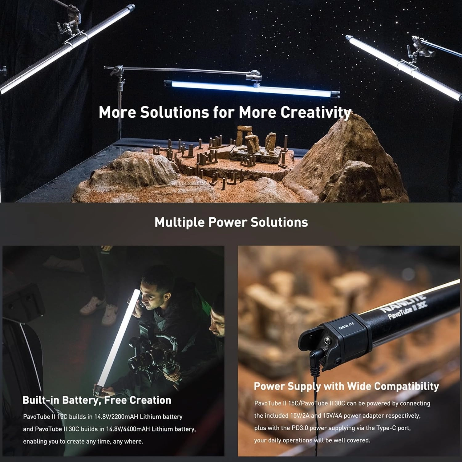 NANLITE PavoTube II RGBWW LED Light Tube, Color RGBWW LED Pixel Tube Photography Handheld LED Video Lighting Wand with AC Chargers, Mounts, and Case Battery Powered (PavoTube II 30C 2Kit)