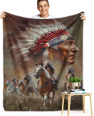Native American Blanket American Indian Flannel Blanket Southwest Indian Throw Blanket Super Soft Cozy Plush Native American Cacique Blankets for Kids Adults Couch Bed Travel Camping Gift 40"x60"