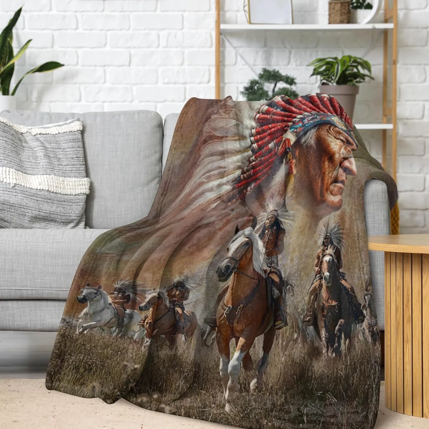 Native American Blanket American Indian Flannel Blanket Southwest Indian Throw Blanket Super Soft Cozy Plush Native American Cacique Blankets for Kids Adults Couch Bed Travel Camping Gift 40"x60"