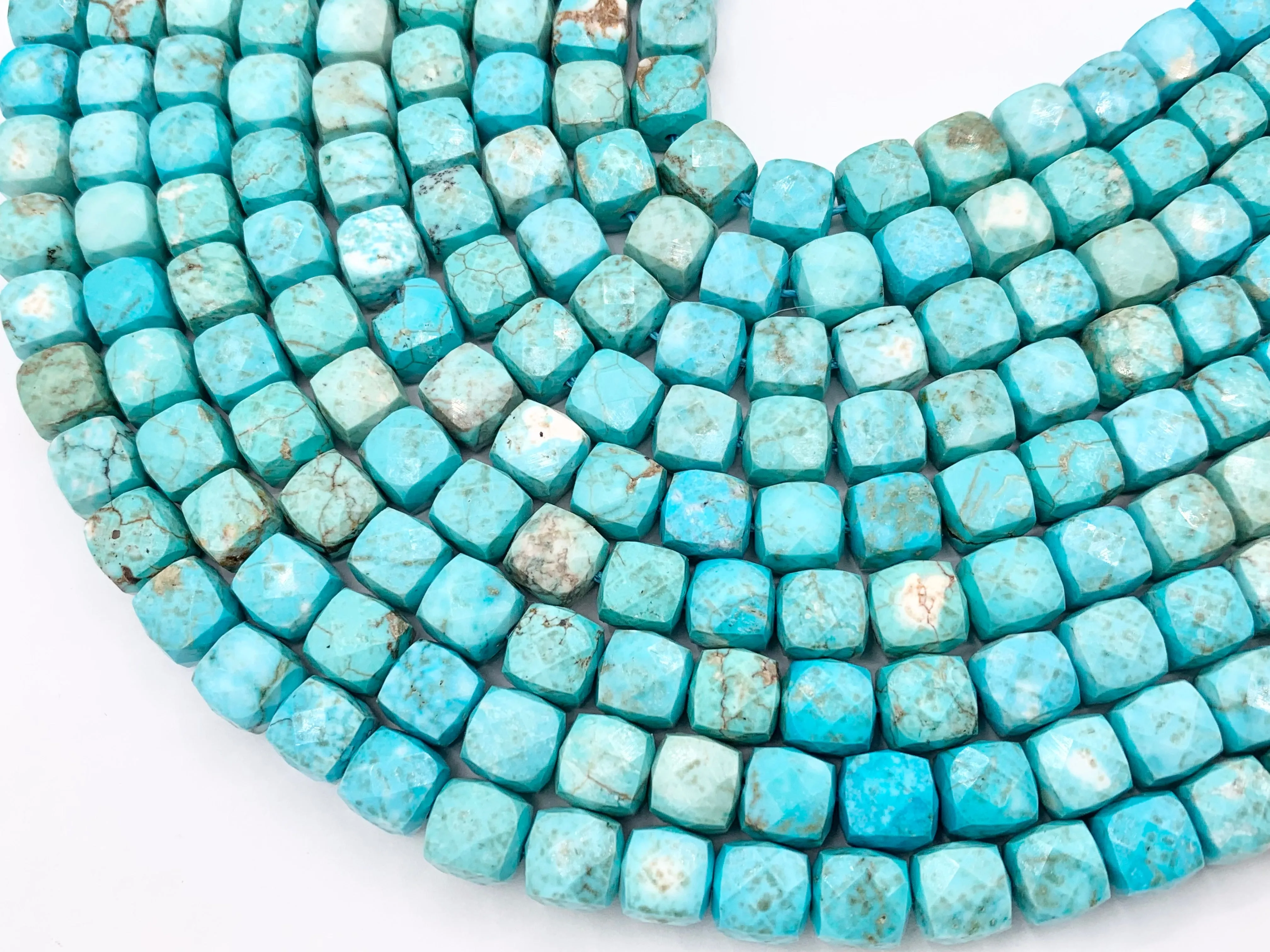 Natural Blue Magnesite High Quality Hand Cut Faceted Cube Beads Natural Light Turquoise Color Stone 4mm, 5mm, 6-7mm, 8-9mm