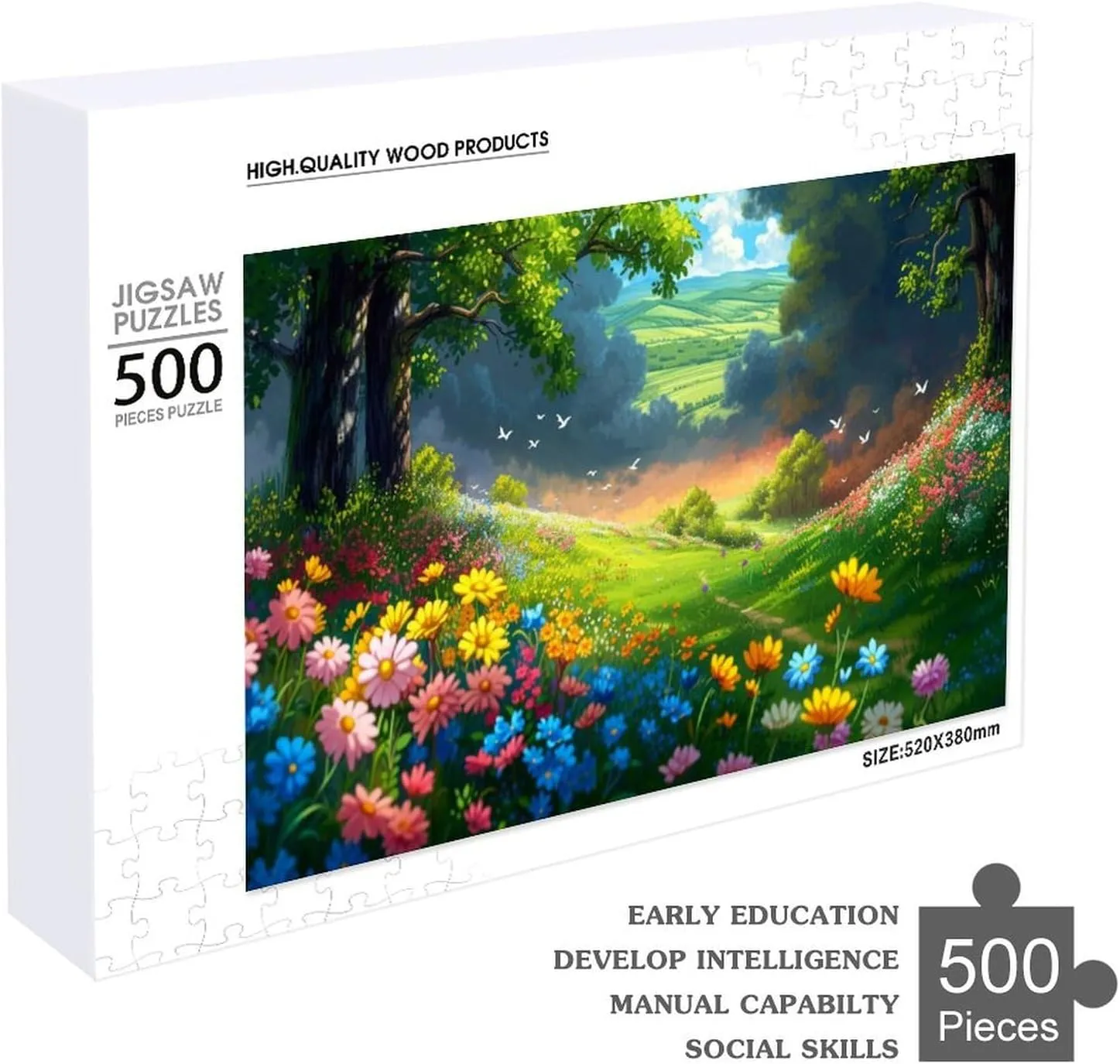Natural Scenery 500 Piece Jigsaw Puzzle,Flower Field Grassland Adult Jigsaw Puzzle, Wooden Puzzle,Challenging Family Games,500 PCS