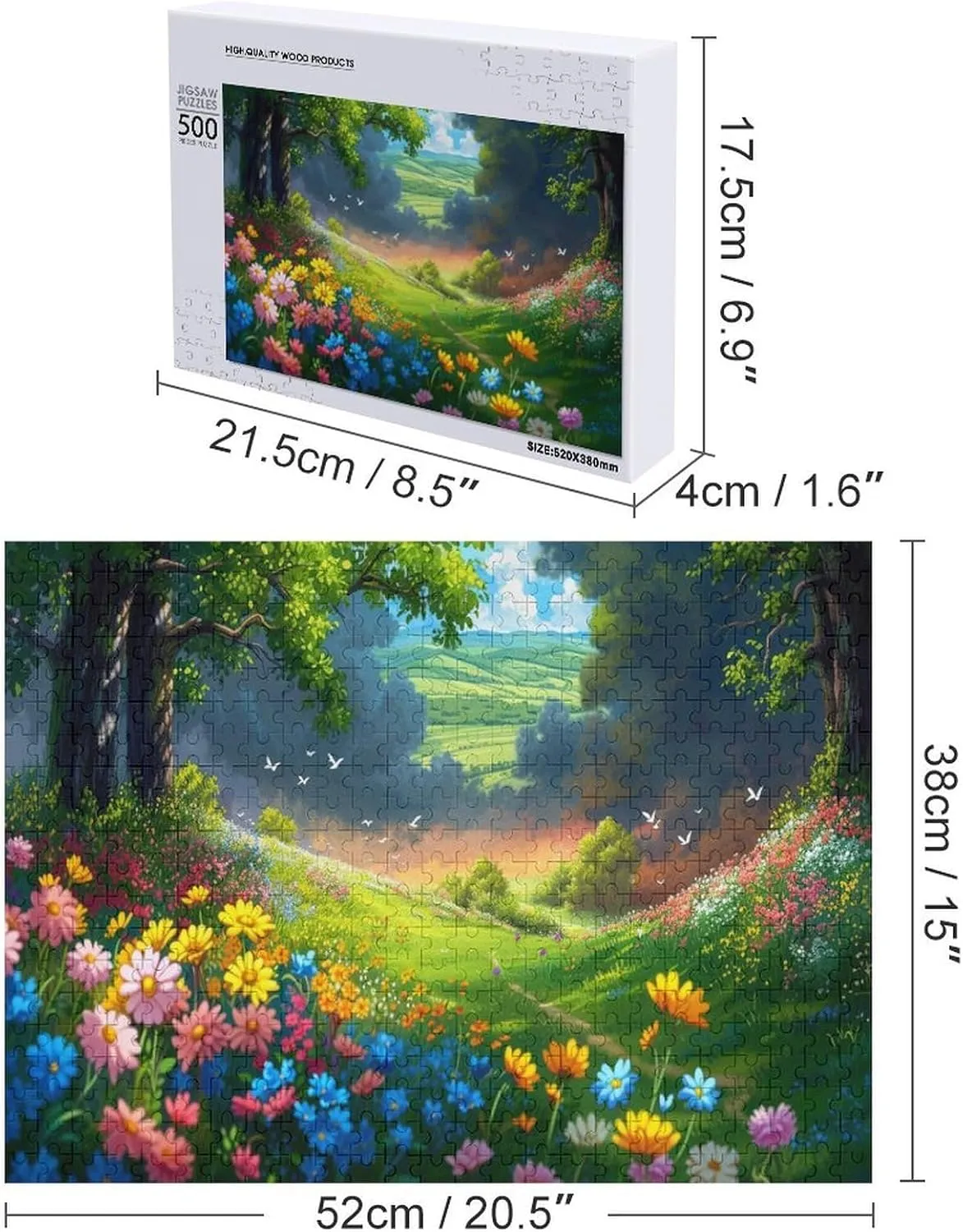 Natural Scenery 500 Piece Jigsaw Puzzle,Flower Field Grassland Adult Jigsaw Puzzle, Wooden Puzzle,Challenging Family Games,500 PCS