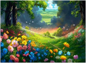 Natural Scenery 500 Piece Jigsaw Puzzle,Flower Field Grassland Adult Jigsaw Puzzle, Wooden Puzzle,Challenging Family Games,500 PCS