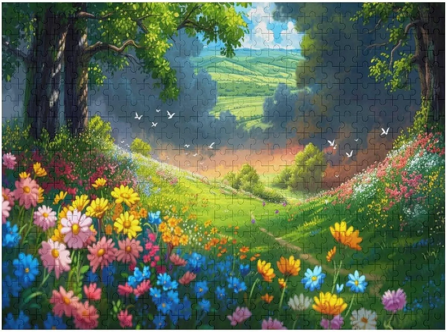 Natural Scenery 500 Piece Jigsaw Puzzle,Flower Field Grassland Adult Jigsaw Puzzle, Wooden Puzzle,Challenging Family Games,500 PCS