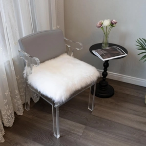 Natural Australian Sheepskin Seat Chair Pad,Soft Wool and Non-Slip Backing Cover for Home Office Chair Computer Chairs, car Seats, Kitchen and Dining Room Square Pack of 1 (Pearly White, 18"×18”)