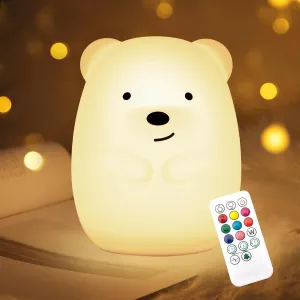 Nice Dream Bear Night Light for Kids, 9 Color Changing Baby Lamp with RemoteTimer, Rechargeable Animal Lamp for Boys Girls Nursery Bedroom, Kawaii Gifts (5.9"x4.7"x4.7")