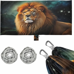 Night Sky Lion Camping Hammock, 330 lbs with 2 Tree Straps, Carry Bag, Single Portable Hammock for Outdoor/Indoor, Hiking, Beach, Backpacking, Travel