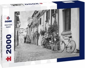 Noah Jigsaw Puzzle Narrow Street of The Fishing Village of San Giuliano with Colorful Houses and a Bicycle in The Early Morning in Rimini, Italy in Black White 2000 Pieces