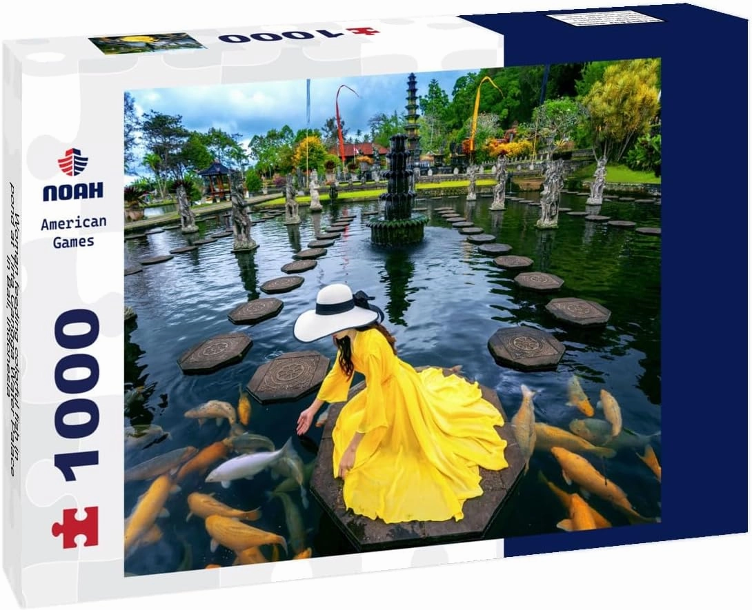 Noah Jigsaw Puzzle Woman Feeding Colorful Fish in Pond at Tirta Gangga Water Palace in Bali, Indonesia 1000 Pieces