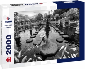 Noah Jigsaw Puzzle Woman Feeding Colorful Fish in Pond at Tirta Gangga Water Palace in Bali, Indonesia in Black White 2000 Pieces