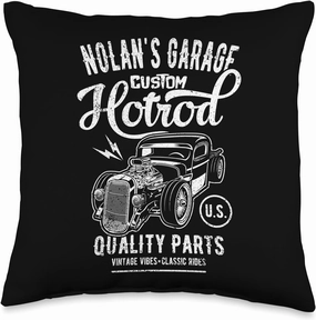 Nolan's Hotrod Garage Classic Car Nolan Design Throw Pillow