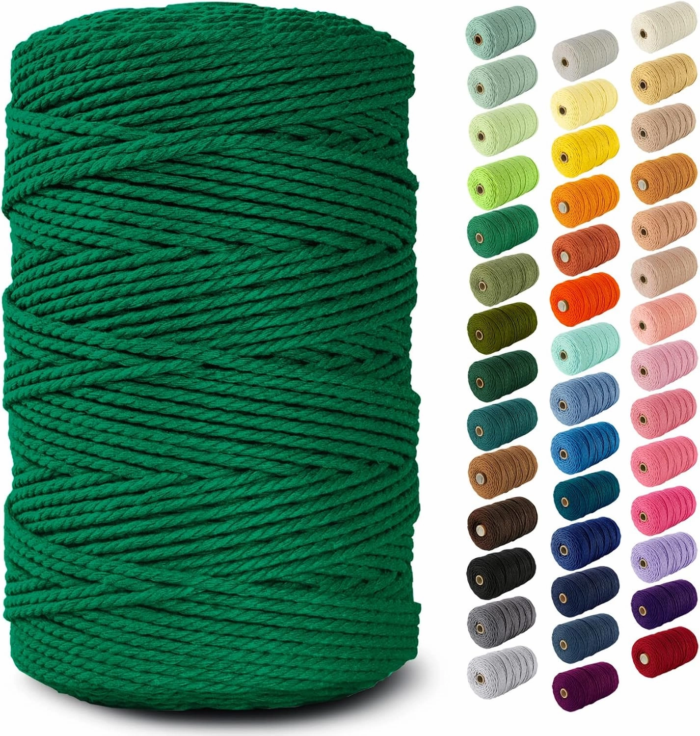 Nook Theory Macrame Cord - 3mm 220 Yards Cotton Rope, 4mm 5mm Yarn, String for Crafts, Perfect for Macrame Wall Hanging and Boho Decorations (Emerald)