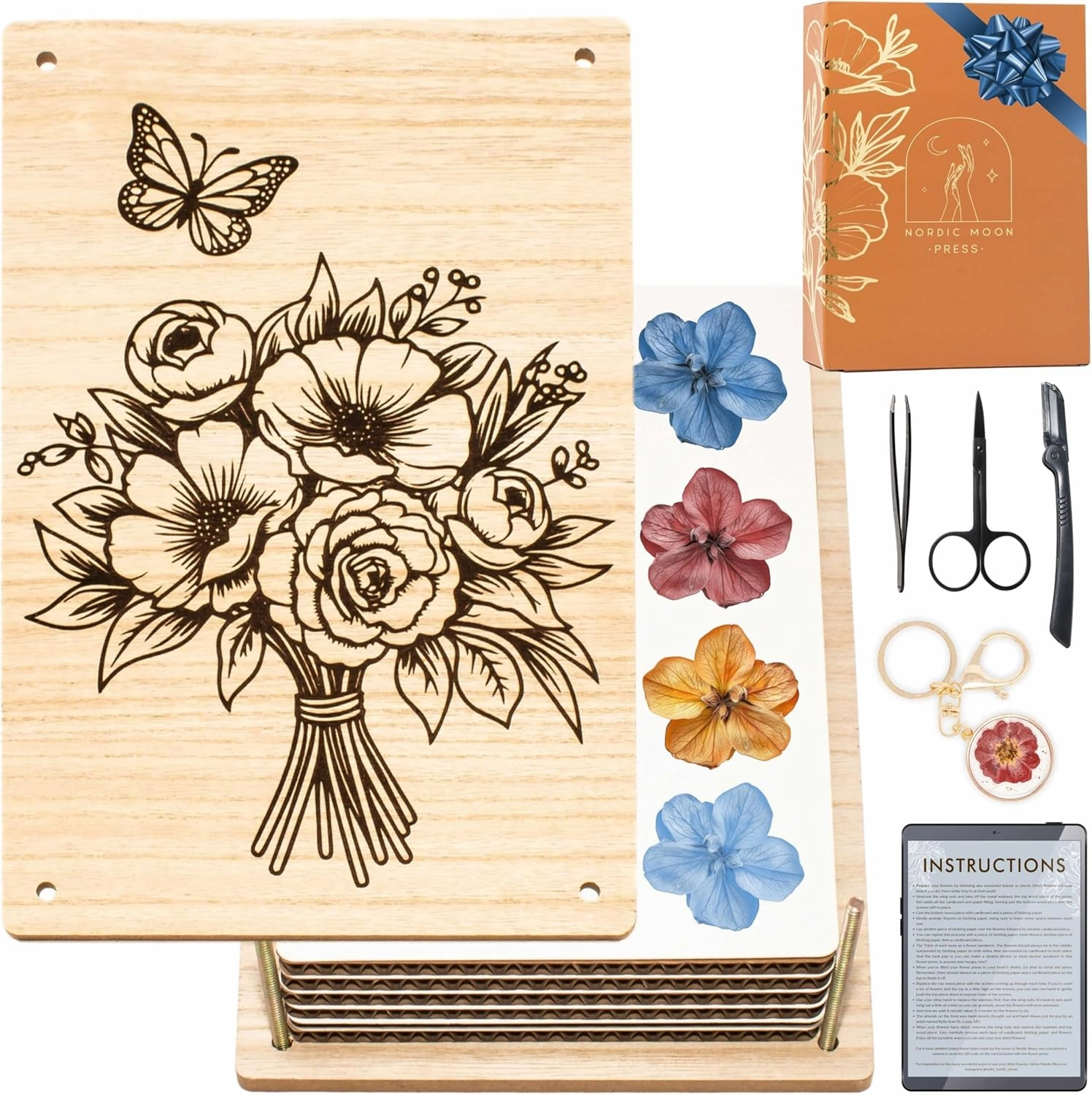 Nordic Moon Flower Pressing Kit for Adults - Large Flower Press Measures 11 x 7 Inches - Press Up to 5 Layers of Flowers - Great Gift for Any Creative Plant Lover