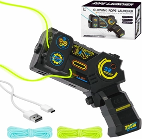 Novelty Rope Shooter Glow in Dark String Launcher Fidget Toy for Adults Outdoor Party Gift (Black)