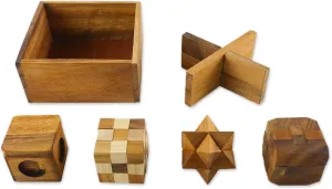 NOVICA Brown Hand Made Raintree Wood Puzzles Game,'Mini Puzzles' (Set Of Six)