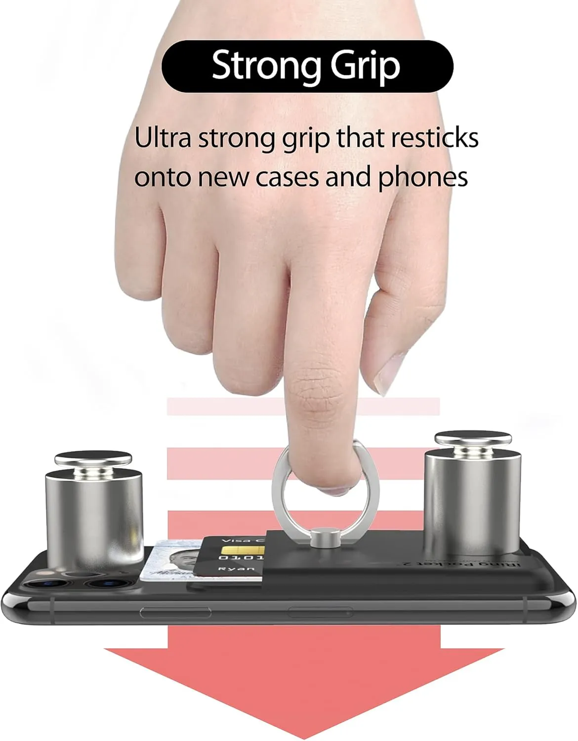 Oaks UMS-IR03PKBL2 iRing Pocket2 Eyring Pocket 2 Smartphone Drop Prevention Safety Grip & Portable Stand, Black