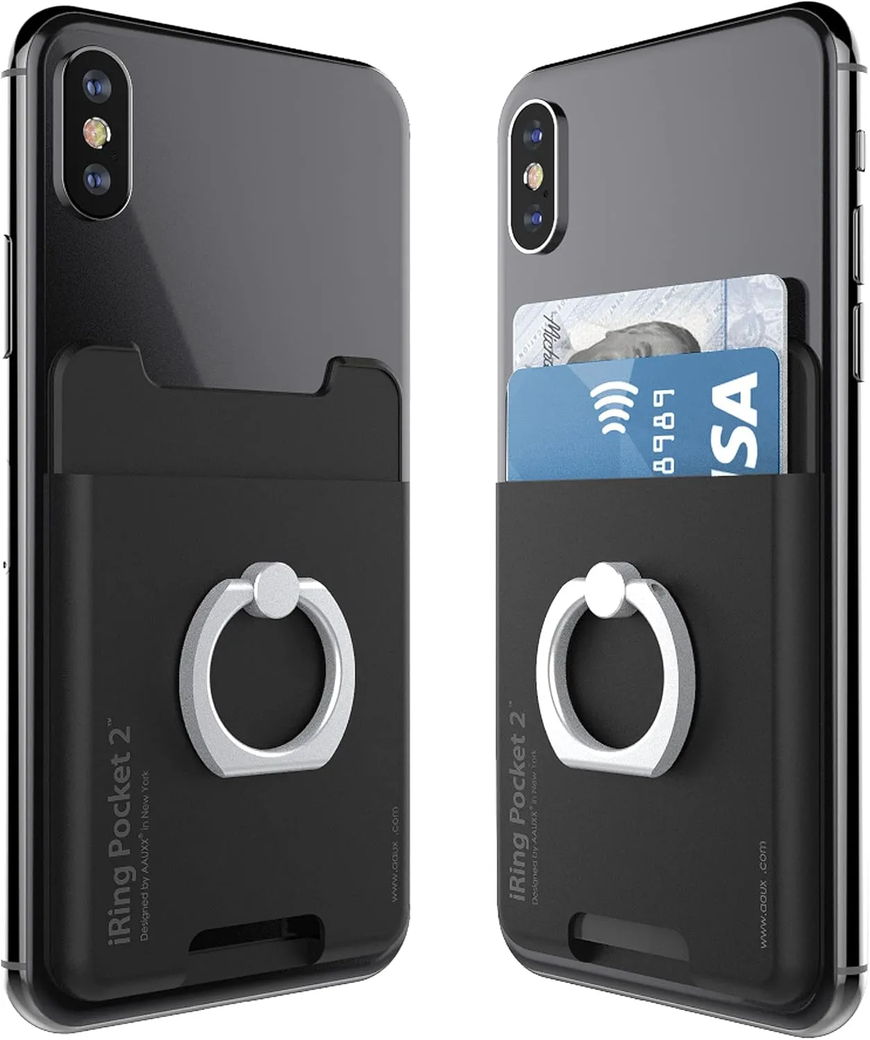 Oaks UMS-IR03PKBL2 iRing Pocket2 Eyring Pocket 2 Smartphone Drop Prevention Safety Grip & Portable Stand, Black