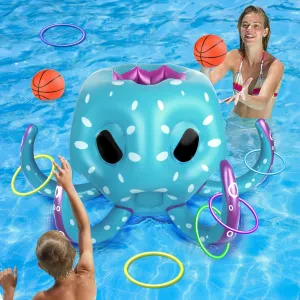 Octopus Pool Toys for Kids, 2-in-1 Inflatable Water Games Set with Basketball Hoop & Ring Toss, Indoor & Outdoor Pool, Beach, Backyard Fun - Summer Party Gift for Ages 3 4 5 6 7 8 Year Old Boys Girls