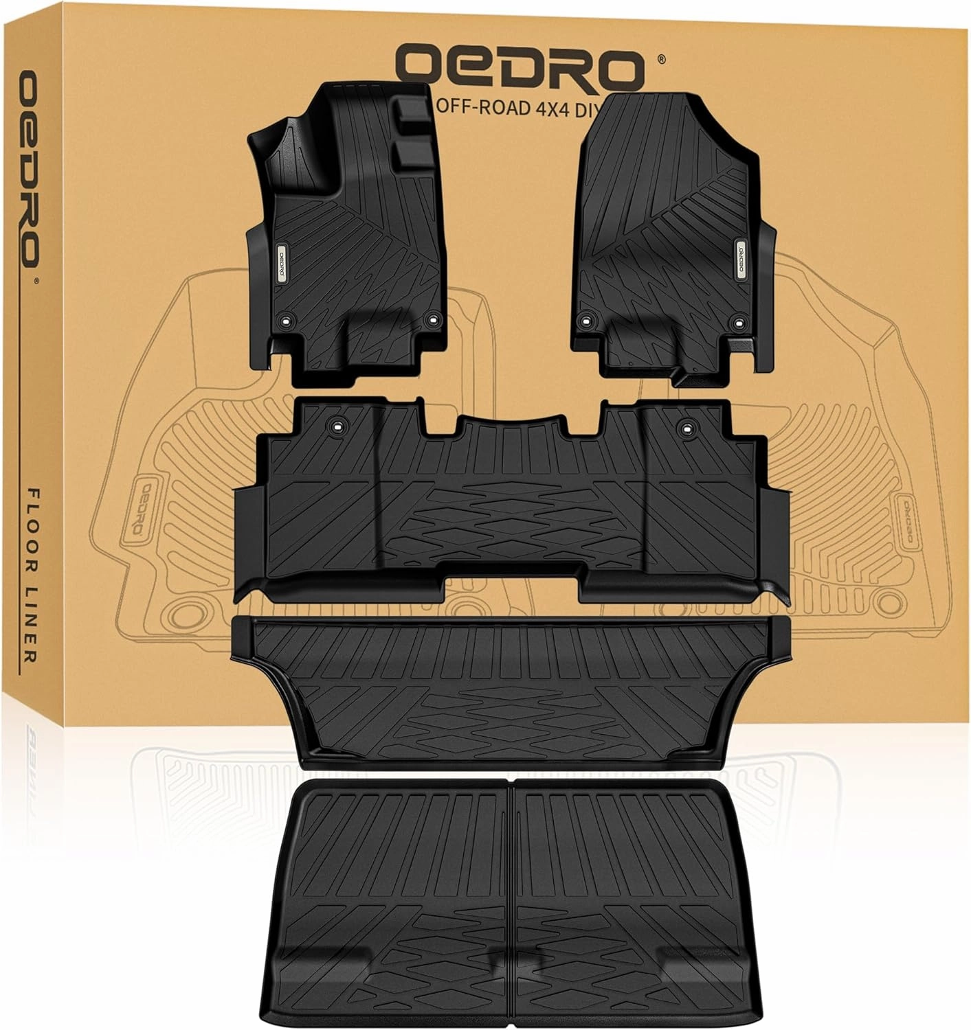 OEDRO Upgraded Floor Mats Fit for 2018-2024 2025 Honda Odyssey, All Weather Car Mats TPE Floor Liner for Odyssey Accessories,1st 2nd & 3rd Rows and Cargo Liner, Black