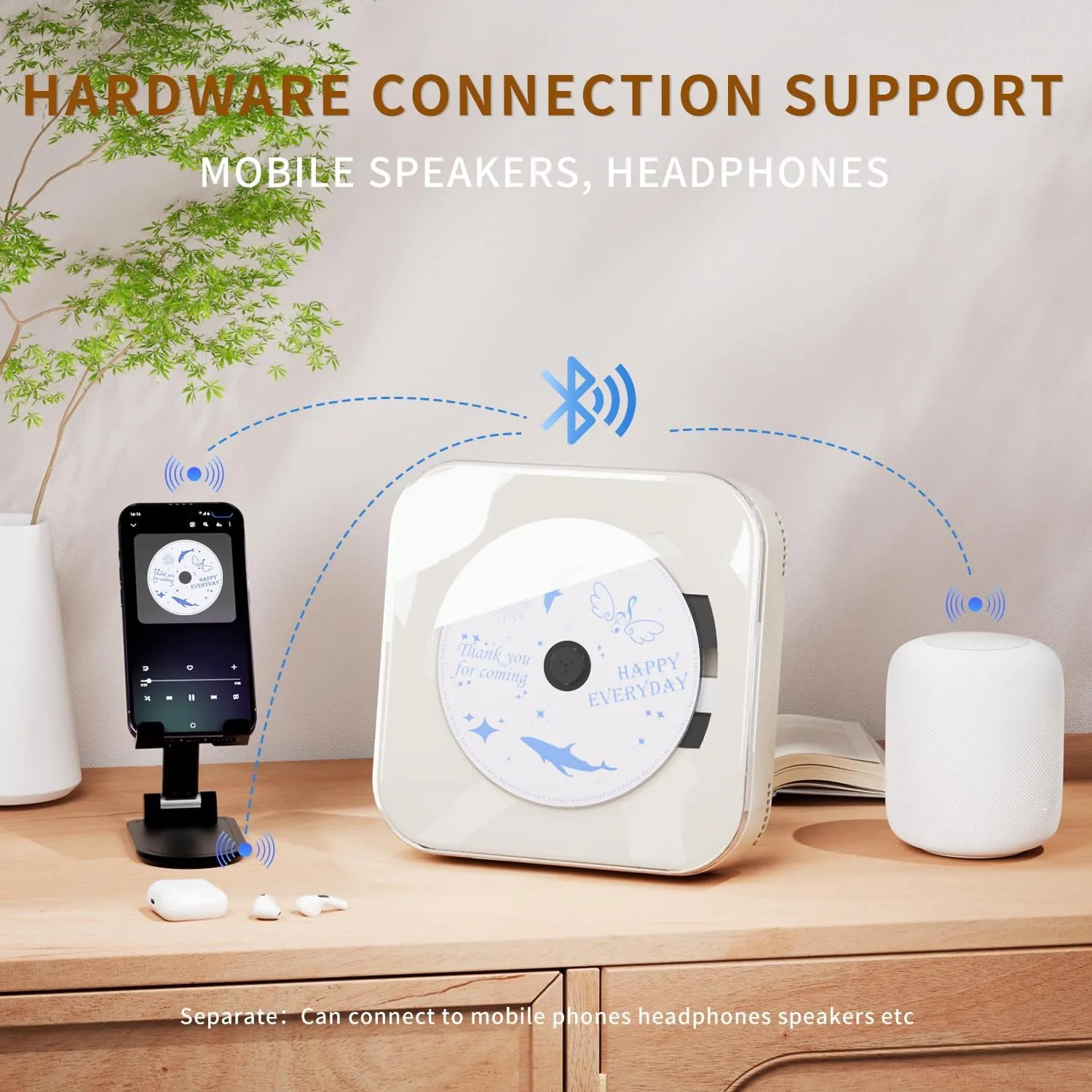 Off White Audio CD Player with Speakers for Home Decor (CD909)