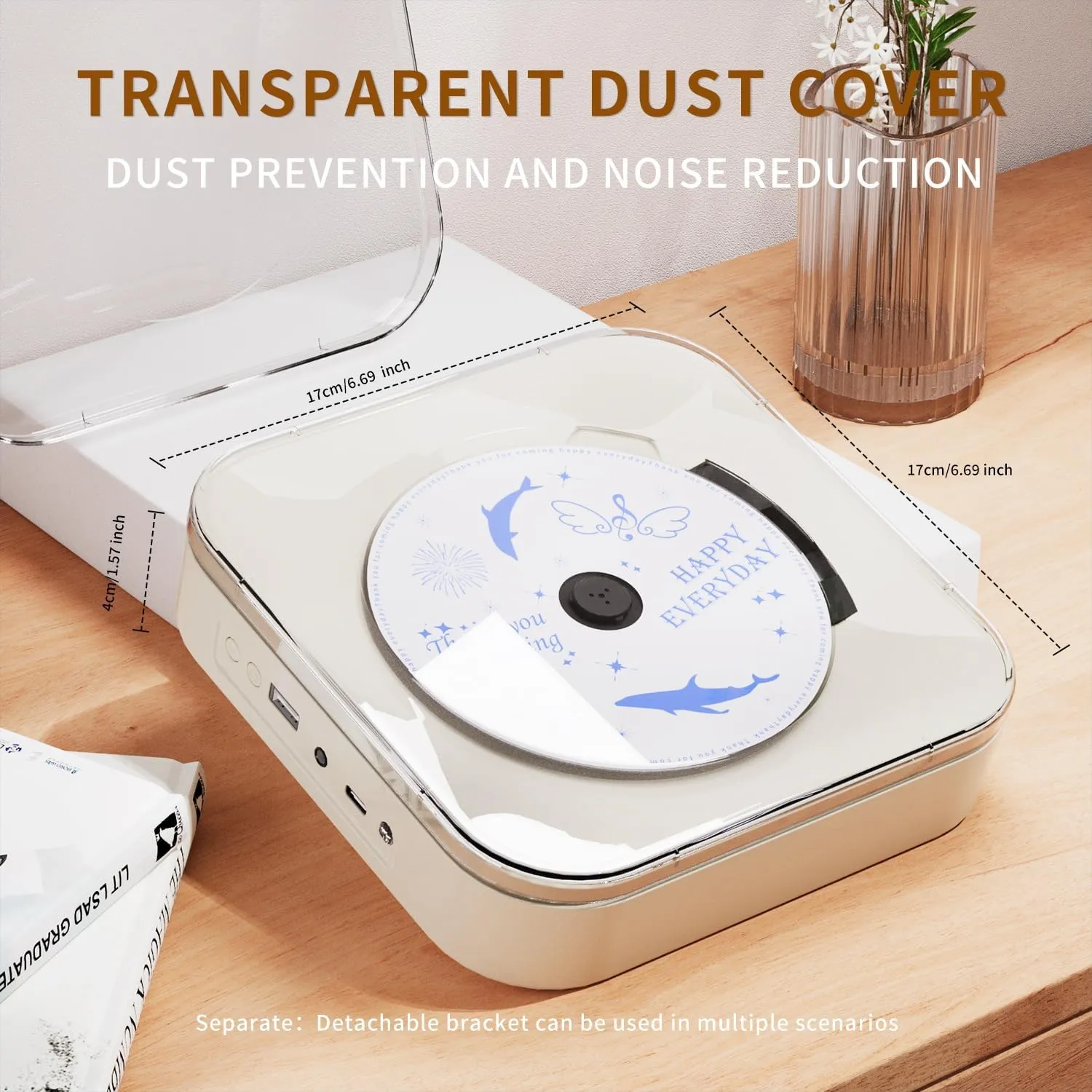 Off White Audio CD Player with Speakers for Home Decor (CD909)