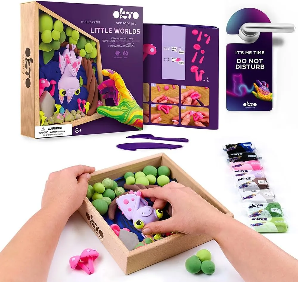 OKTO Art Kit Little Worlds Bat Art Set 3D for Home Wall Decor | Craft for Adults UK and Teenagers |Crafts Box with Modeling Clay for Succulents | Hobby Kits Succulent DIY