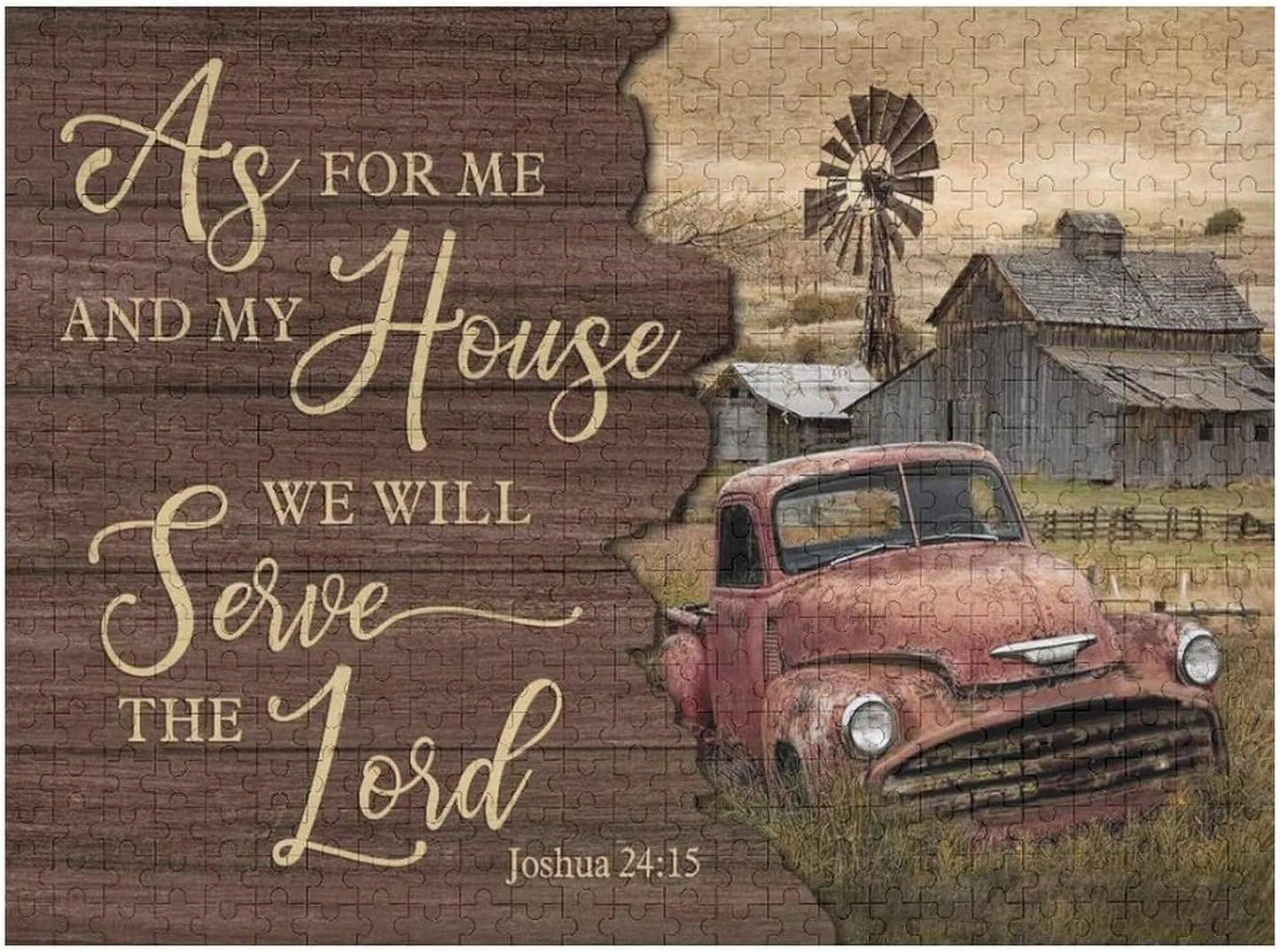 Old Car 500 Piece Jigsaw Puzzle for Adults and Families - Tranquil Farm, As for Me and My House We Will Serve The Lord Funny Educational Puzzles Toys for Boys and Girls