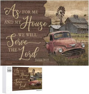 Old Car 500 Piece Jigsaw Puzzle for Adults and Families - Tranquil Farm, As for Me and My House We Will Serve The Lord Funny Educational Puzzles Toys for Boys and Girls