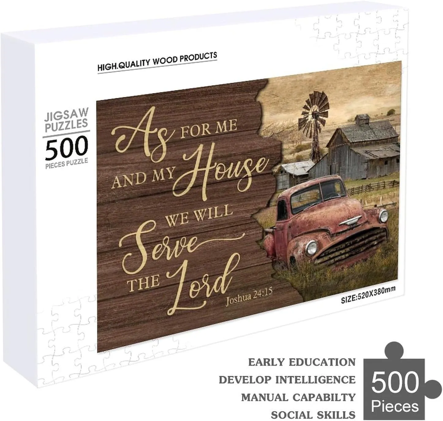 Old Car 500 Piece Jigsaw Puzzle for Adults and Families - Tranquil Farm, As for Me and My House We Will Serve The Lord Funny Educational Puzzles Toys for Boys and Girls