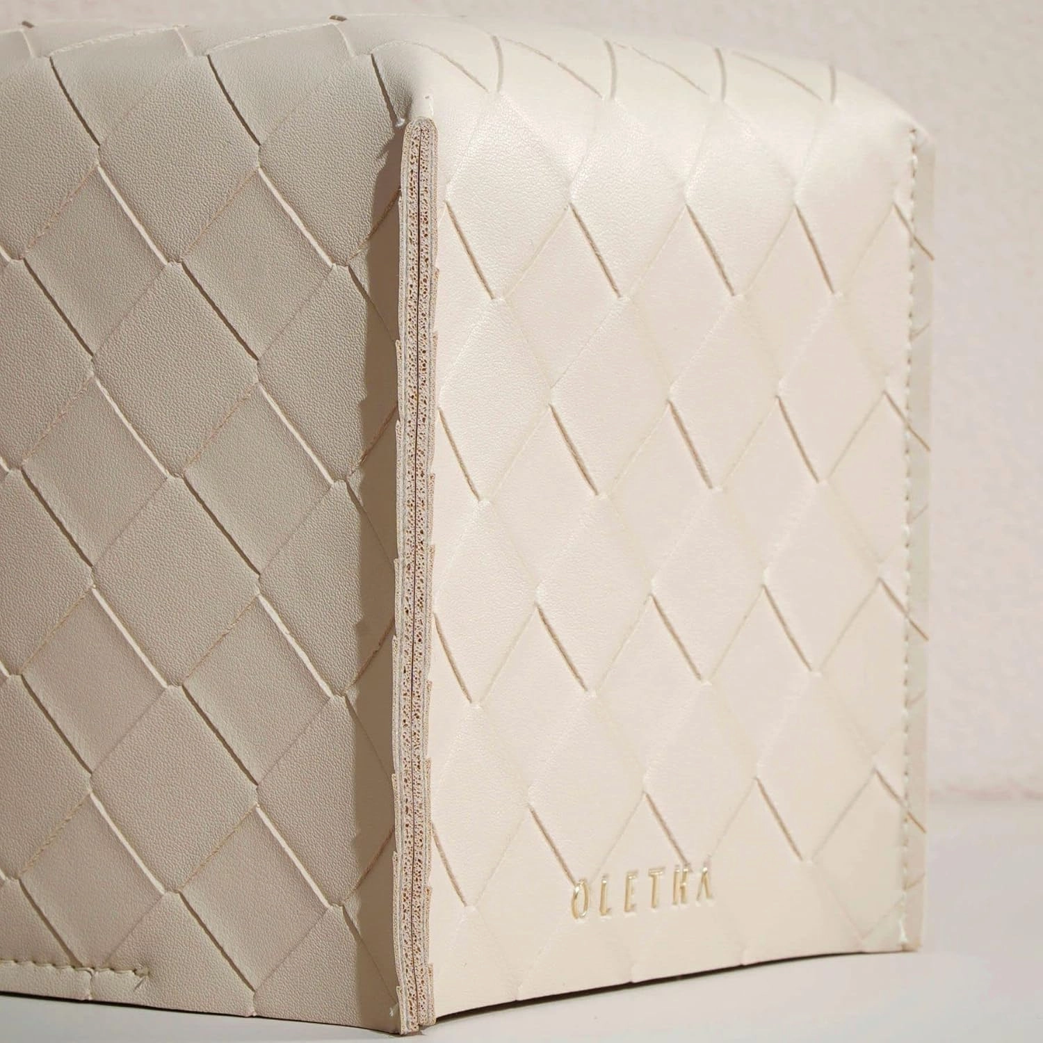 OLETHA Square Tissue Box Cover, Set of 2 - Aesthetic Tissues Cube Boxes Holder - Desk Decor for Room, Home & Office - Woven Textured, Light Taupe