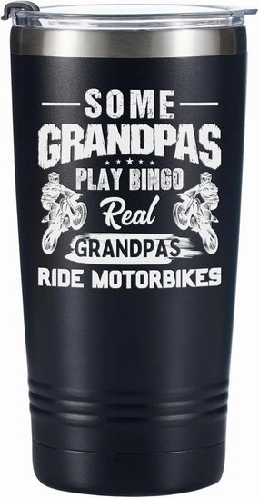 Onebttl Biker Grandpa Motorcycle Gifts for Men, Retirement, Tumbler Travel Coffee Mug, Dad, Rider, Stainless Steel 20oz/590ml - Biker Grandpa