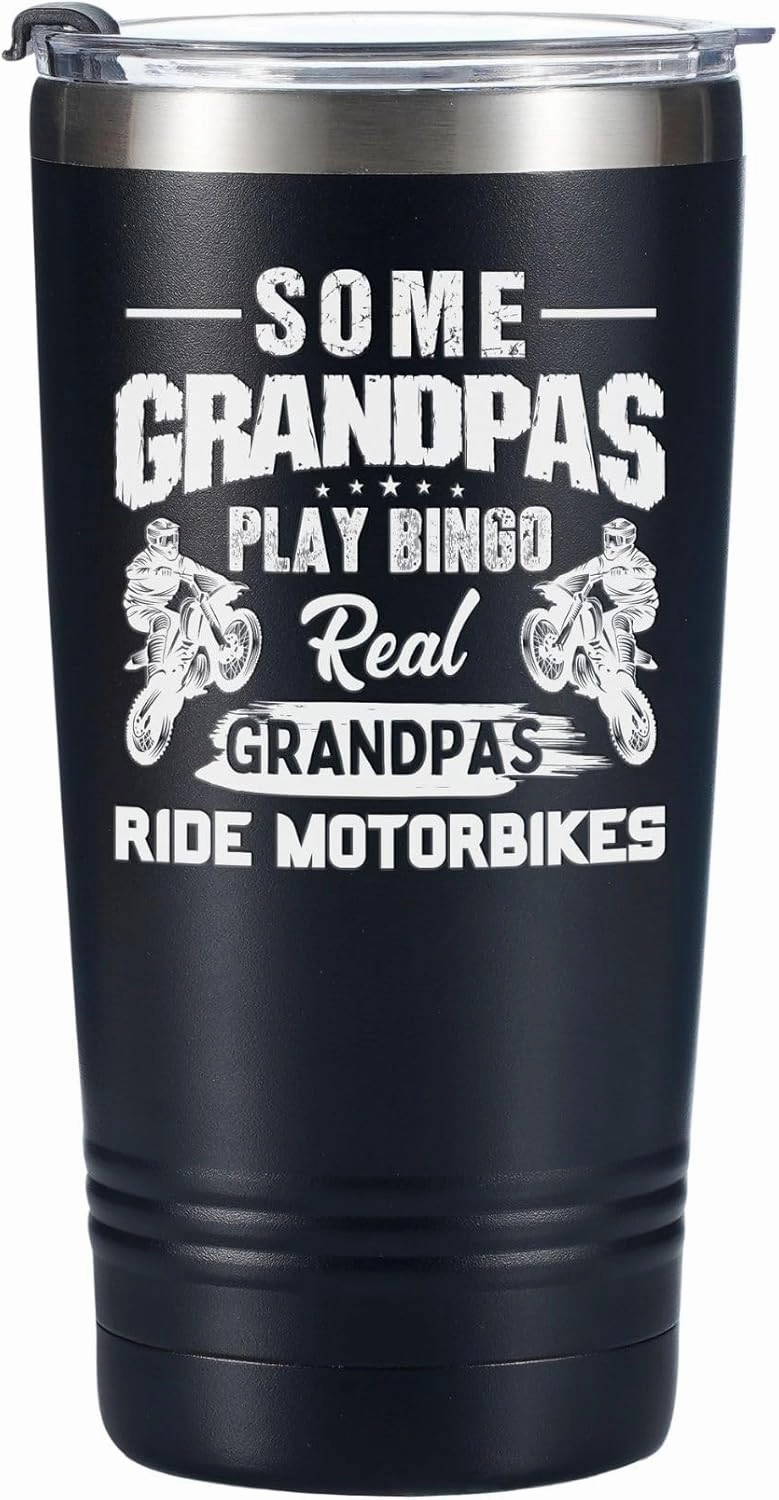 Onebttl Biker Grandpa Motorcycle Gifts for Men, Retirement, Tumbler Travel Coffee Mug, Dad, Rider, Stainless Steel 20oz/590ml - Biker Grandpa