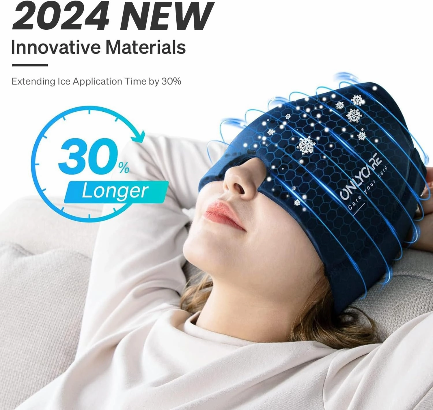 ONLYCARE Migraine Relief Cap, Soothing Headache Hat, Upgraded Odorless Gel Ice Head Wrap, Hot and Cold Therapy, Headache Ice Pack for Tension and Stress(Blue)