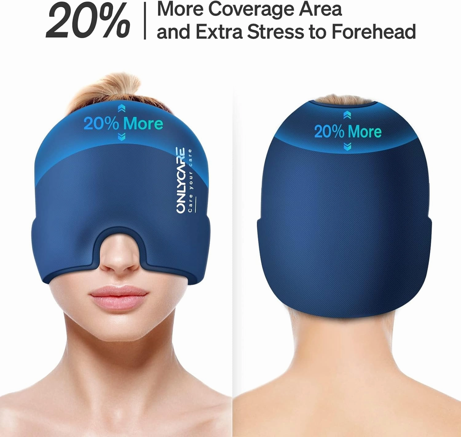 ONLYCARE Migraine Relief Cap, Soothing Headache Hat, Upgraded Odorless Gel Ice Head Wrap, Hot and Cold Therapy, Headache Ice Pack for Tension and Stress(Blue)
