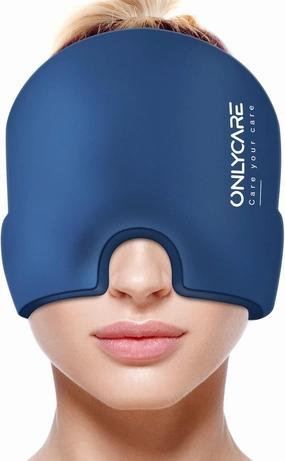 ONLYCARE Migraine Relief Cap, Soothing Headache Hat, Upgraded Odorless Gel Ice Head Wrap, Hot and Cold Therapy, Headache Ice Pack for Tension and Stress(Blue)