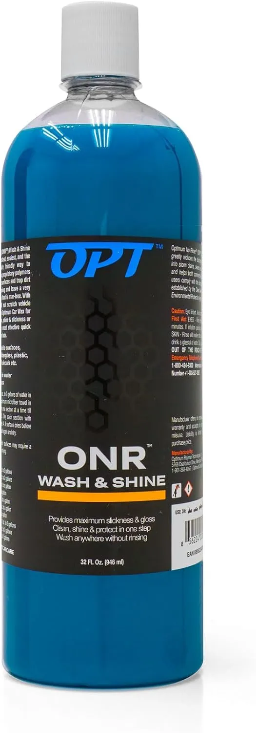 Optimum No Rinse Wash and Shine - ONR Car Wash, New Formula Version 5, Safe on Paint, Coatings, Wraps, and Interior, Rinseless Wash provides a Car Wash Soap Alternative (32 oz)