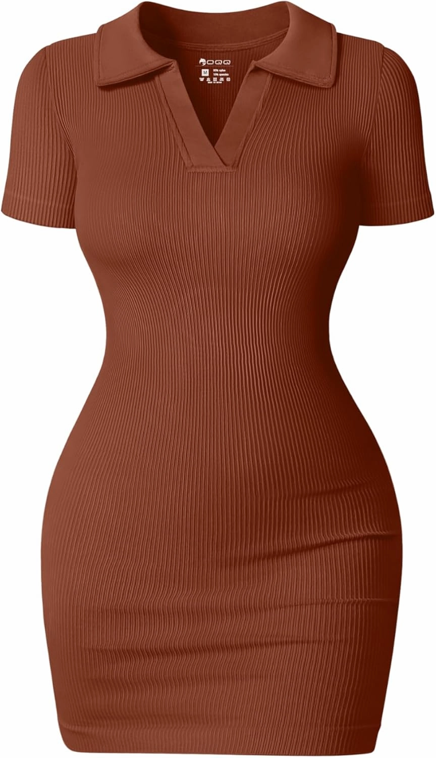 OQQ Women's Mini Dresses Sexy Ribbed Short Sleeve Tummy Control Bodycon Mini Dress